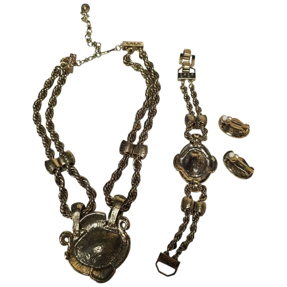 Heidi Daus Chain Of Events Pink Crystal Set Necklace Bracelet CLIP-ON Earrings - Picture 8 of 10